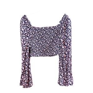 Wild Fable Smocked Ditsy Floral Square Neck Puff Sleeve Crop Top Women's XS